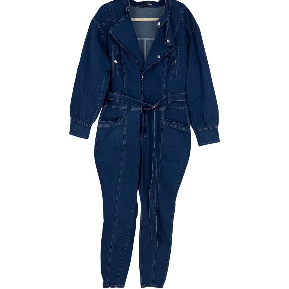 Fashion Nova Indigo Denim Utility Jumpsuit with Belt